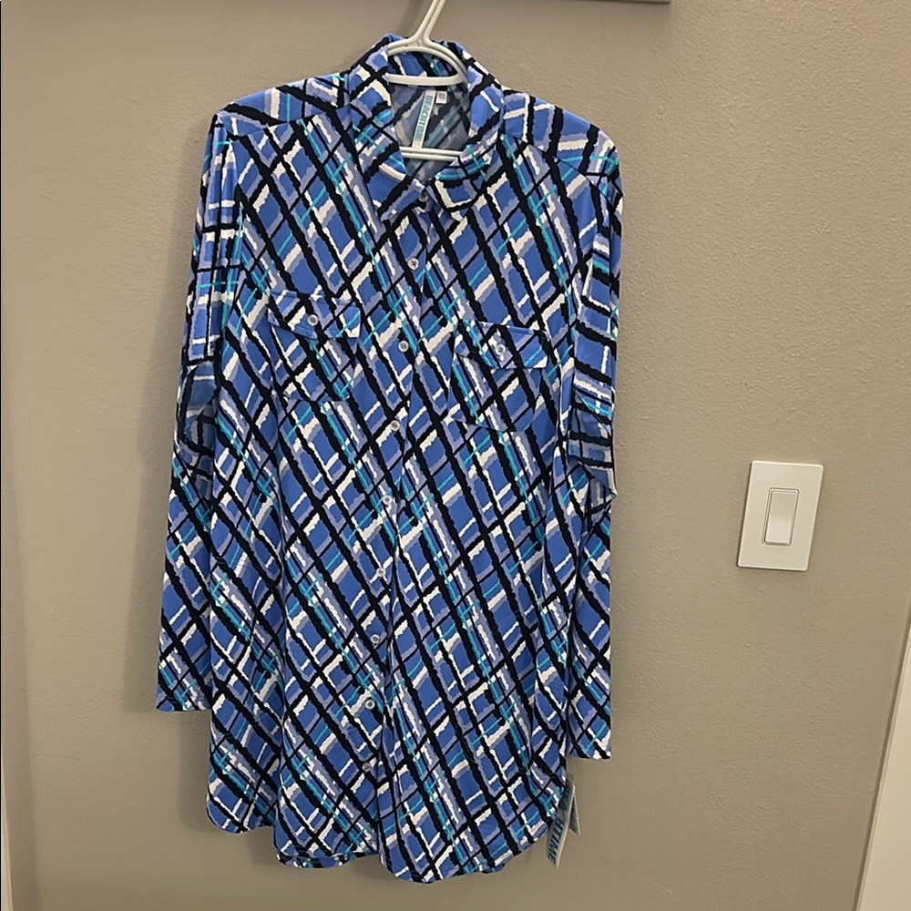 Blue Plaid Women's Tunic Top NWT